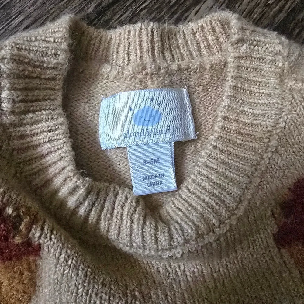 CLOUD ISLAND Sweater Set Baby 3-6M Tan‎ Excellent Bear Graphic Knit Outfit